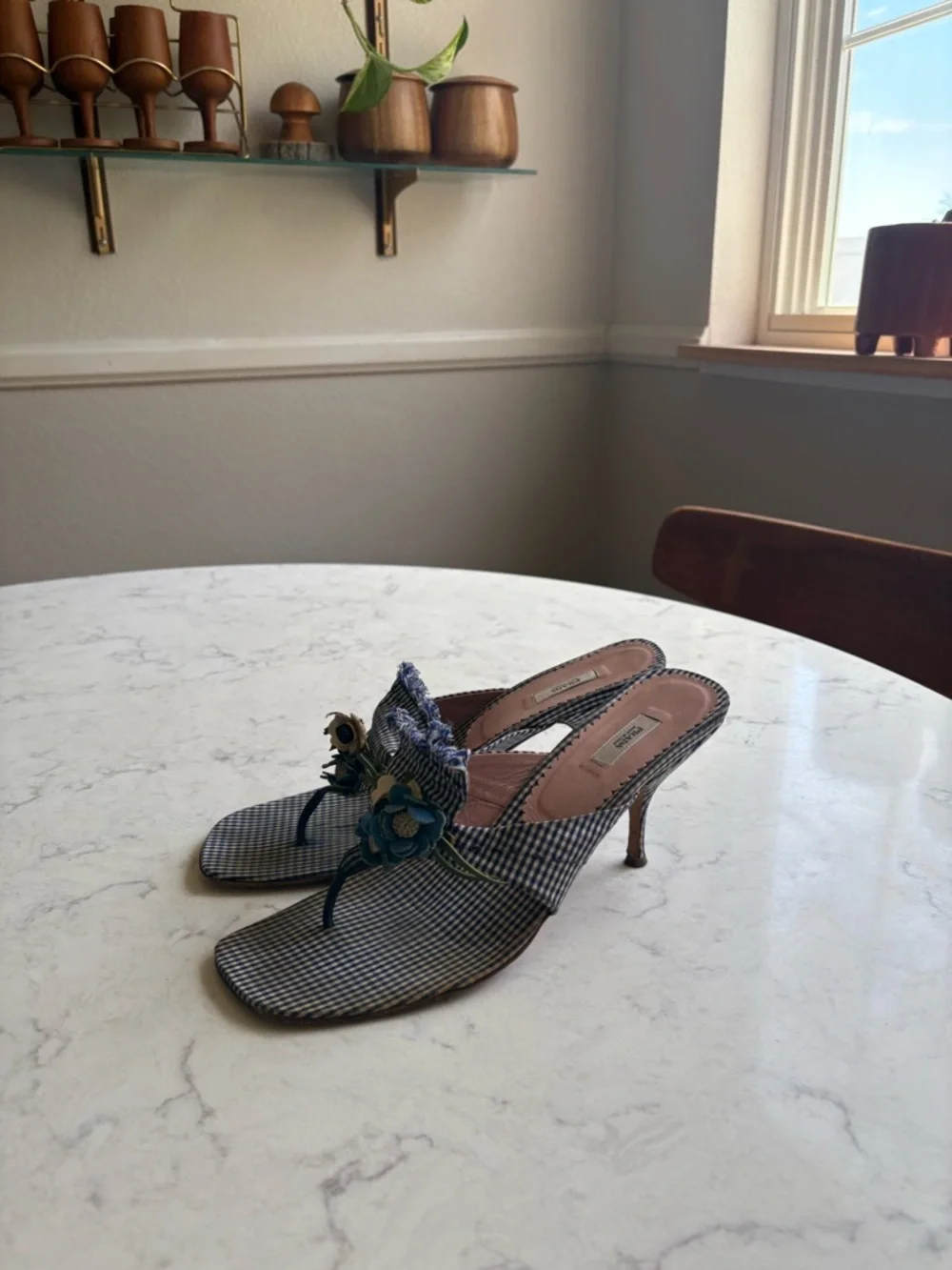 Vintage Prada Embellished Blue Checked Slide Sandals 38.5 - Picture 2 of 13